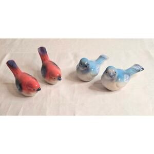 Lot of 4 Ceramic Birds Glossy 2 Red 2 Blue 3" High 5" Wide Decor Crafts Projects